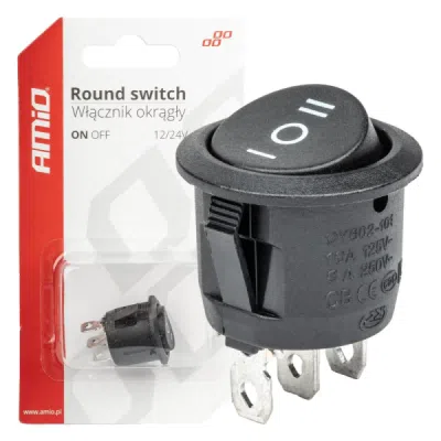Vypínač černý kulatý vypínač 12V 230V BU03 AMIO-03614