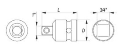 Voimahylsy, adapteri 3/4" 19mm / YT-1168