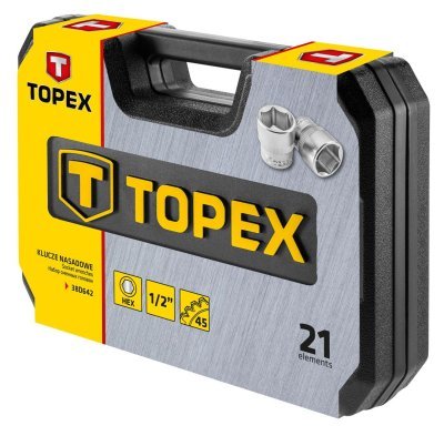 Topex 21 osainen hylsysarja HEX 1/2"