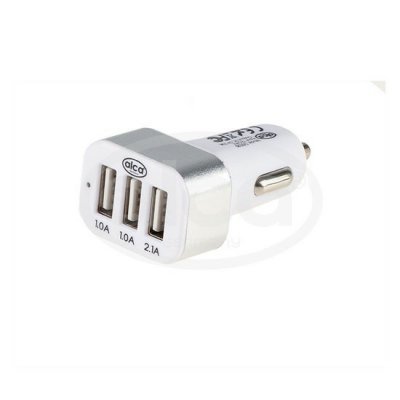 Zástrčka s 3x USB výstupem (1,0A 1,0A 2,1A), 12/24V, bílo-stříbrná