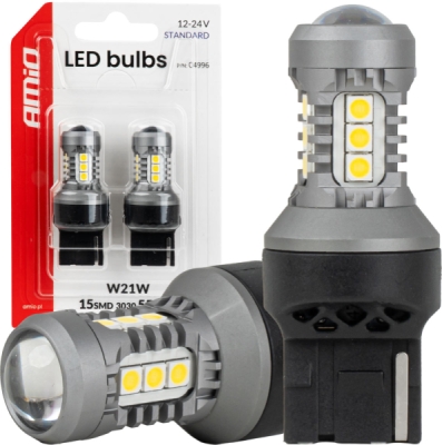 LED žiarovky STANDARD 7440 W21W 3030 15SMD White 12/24V AMIO-04996