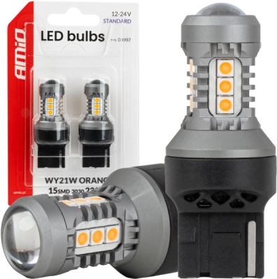 LED žiarovky STANDARD 7440 WY21W 3030 15SMD Orange 12/24V AMIO-04997