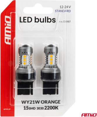 LED žiarovky STANDARD 7440 WY21W 3030 15SMD Orange 12/24V AMIO-04997