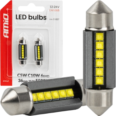LED žiarovky CANBUS 36mm 2525 6SMD White 12/24V AMIO-05007