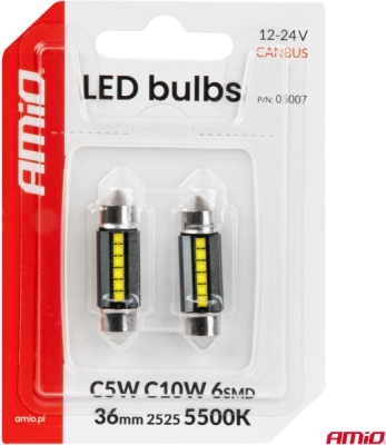 LED žiarovky CANBUS 36mm 2525 6SMD White 12/24V AMIO-05007
