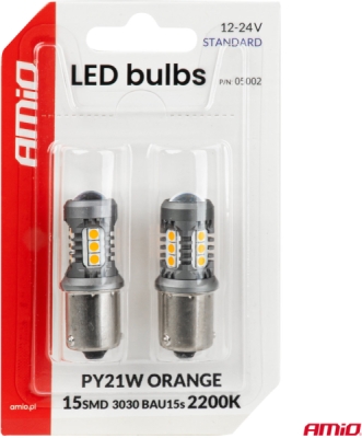 LED žiarovky STANDARD BAU15S PY21W 2x1860SMD 3030 15SMD Orange 12/24V AMIO-05002