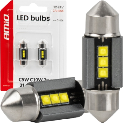 LED žiarovky CANBUS 31mm 2525 3SMD White 12/24V AMIO-05006