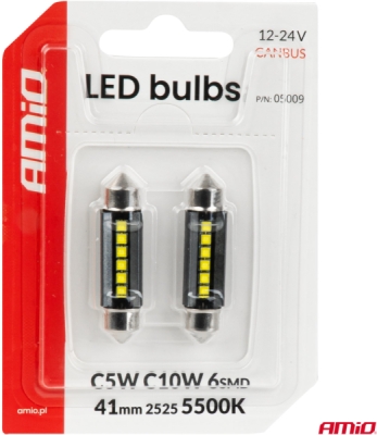 LED žiarovky CANBUS 41mm 2525 6SMD White 12/24V AMIO-05009