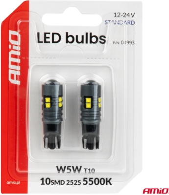 LED žiarovky STANDARD T10 2525 10SMD White 12/24V AMIO-04993