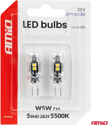 LED žiarovky STANDARD T10 2835 5SMD White 12V AMIO-04995
