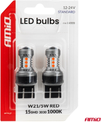 LED žiarovky STANDARD 7443 W21/5W 3030 15SMD Red 12/24V AMIO-04999