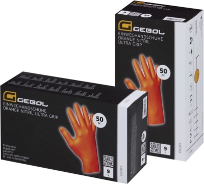GEBOL - Einweghandschuh "Orange Nitril Ultra Grip" ungepudert Gr. M, 50 Stück