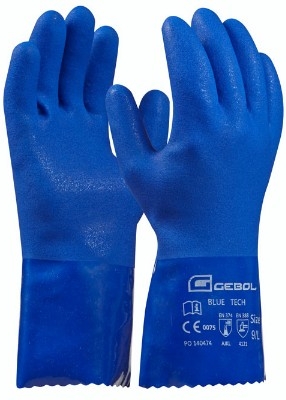 GEBOL - Pracovné rukavice BLUE TECH č.10, na chemikalie, s PVC ochrannou vrstvou