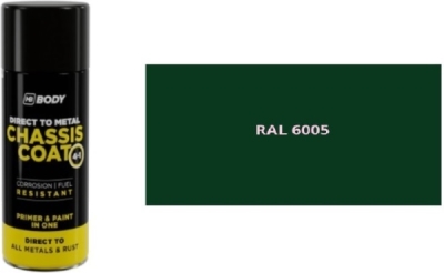 HB BODY - 410 chassis coat, polomat - farba na kov a strechy 4 v 1 RAL 6005 sprej 400ml