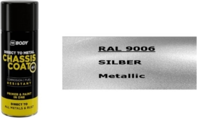 HB BODY - 410 chassis coat, polomat - farba na kov a strechy 4 v 1 RAL 9006 sprej 400ml