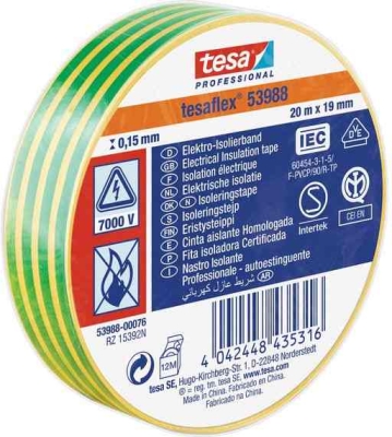TESA - 53988 elektro izolačná páska tesaflex 20M X 19MM zeleno-žltá