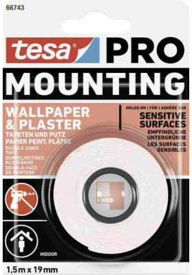 TESA - 66743 obojstranná páska na štruktúrované povrchy PRO 1,5m x 19mm biela