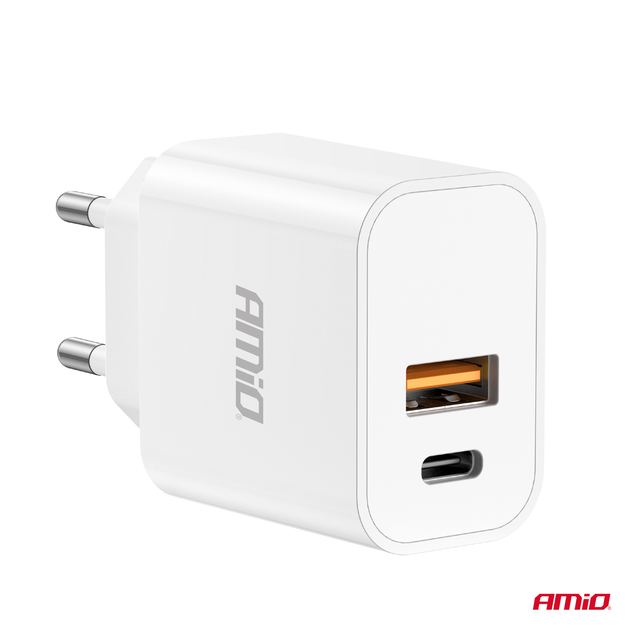 AMiO - Sieťová nabíjačka PRO-09 USB+USB-C 20W Quick Charge 230V