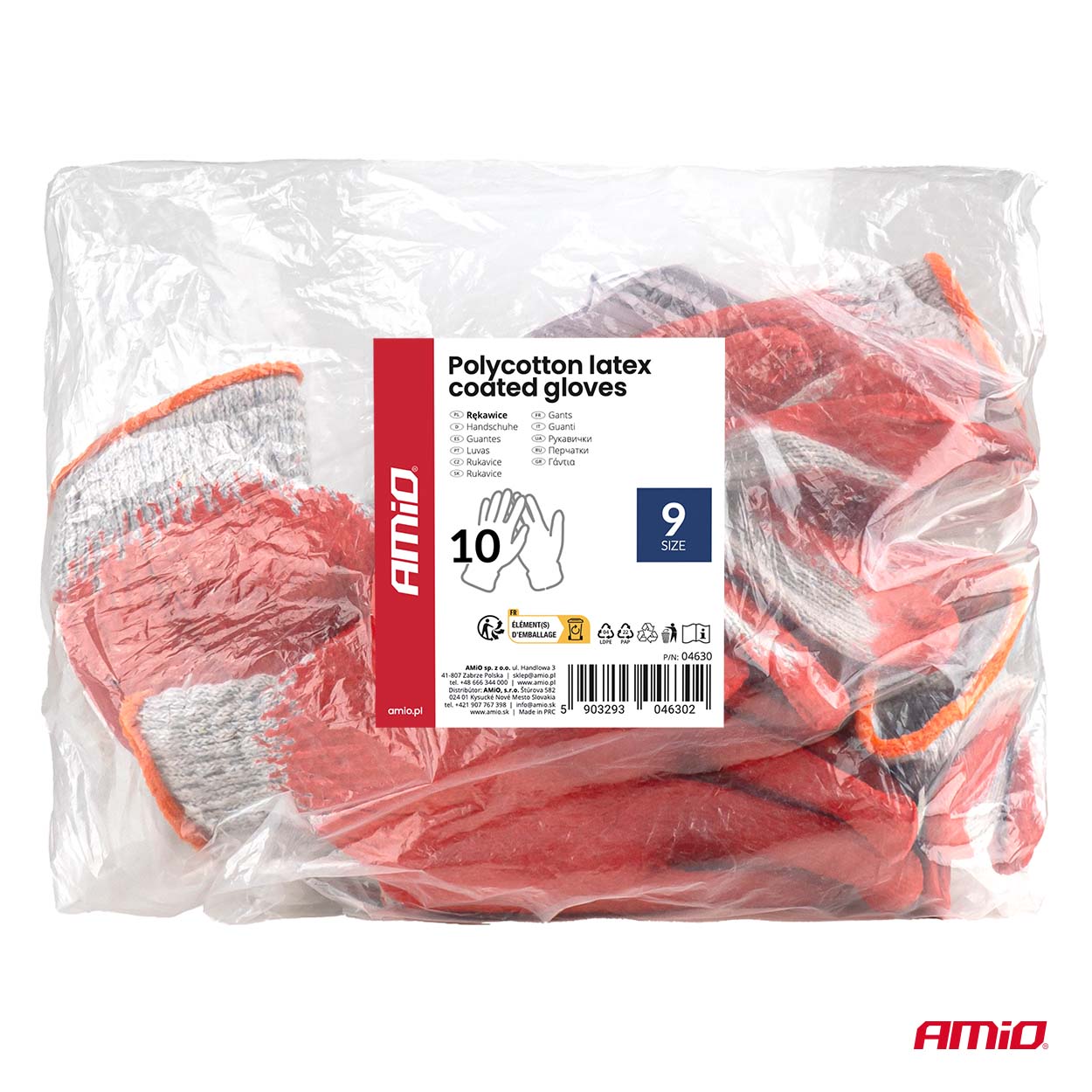 AMiO - Rukavice bavlneno-polyesterové potiahnuté latexom - vampírky , 10 párov, veľkosť 9 –