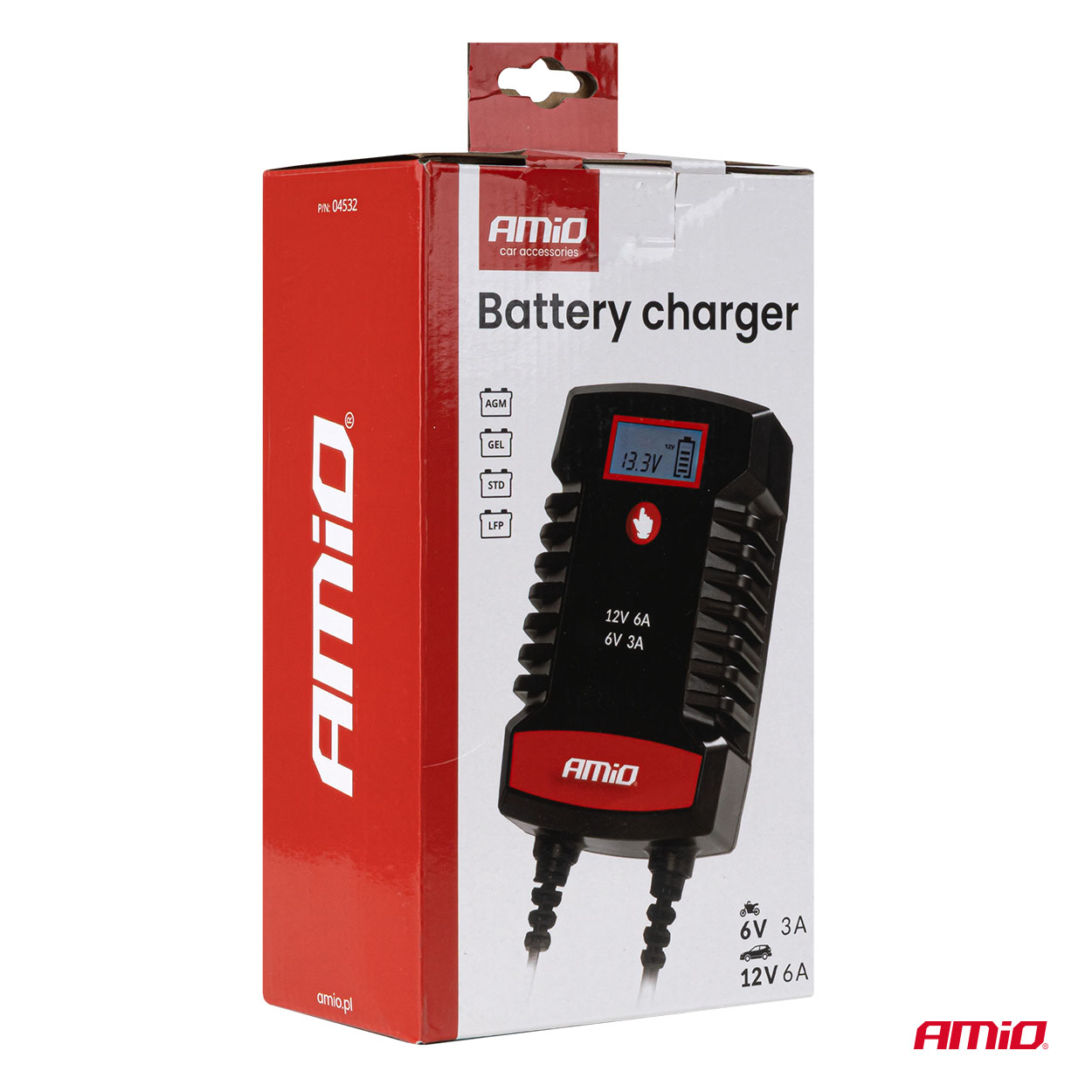 AMiO - Nabíjačka digitálna AGM GEL STD LiFePo4 MAX 6A 6/12V PRO HOOK