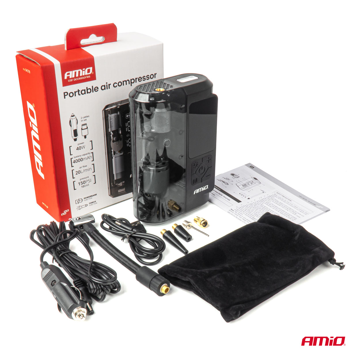 AMiO - Bezdrôtový vzduchový kompresor LED USB-C 40W