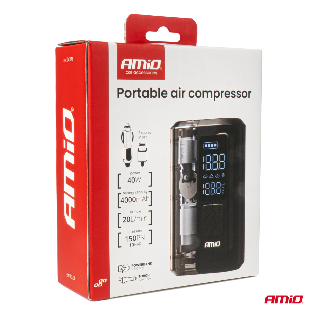 AMiO - Bezdrôtový vzduchový kompresor LED USB-C 40W