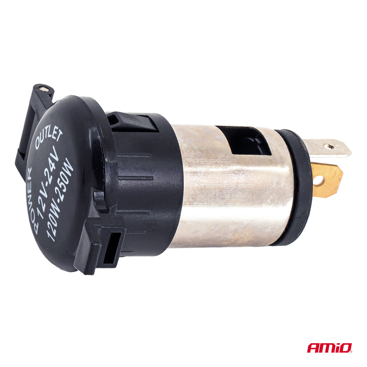 AMiO - Prídavná elektrická zásuvka s klapkou 250 W 12 V 24 V