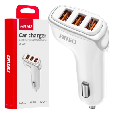 AMiO - Nabíjačka do auta 3x USB-A 3.1A 12/24V