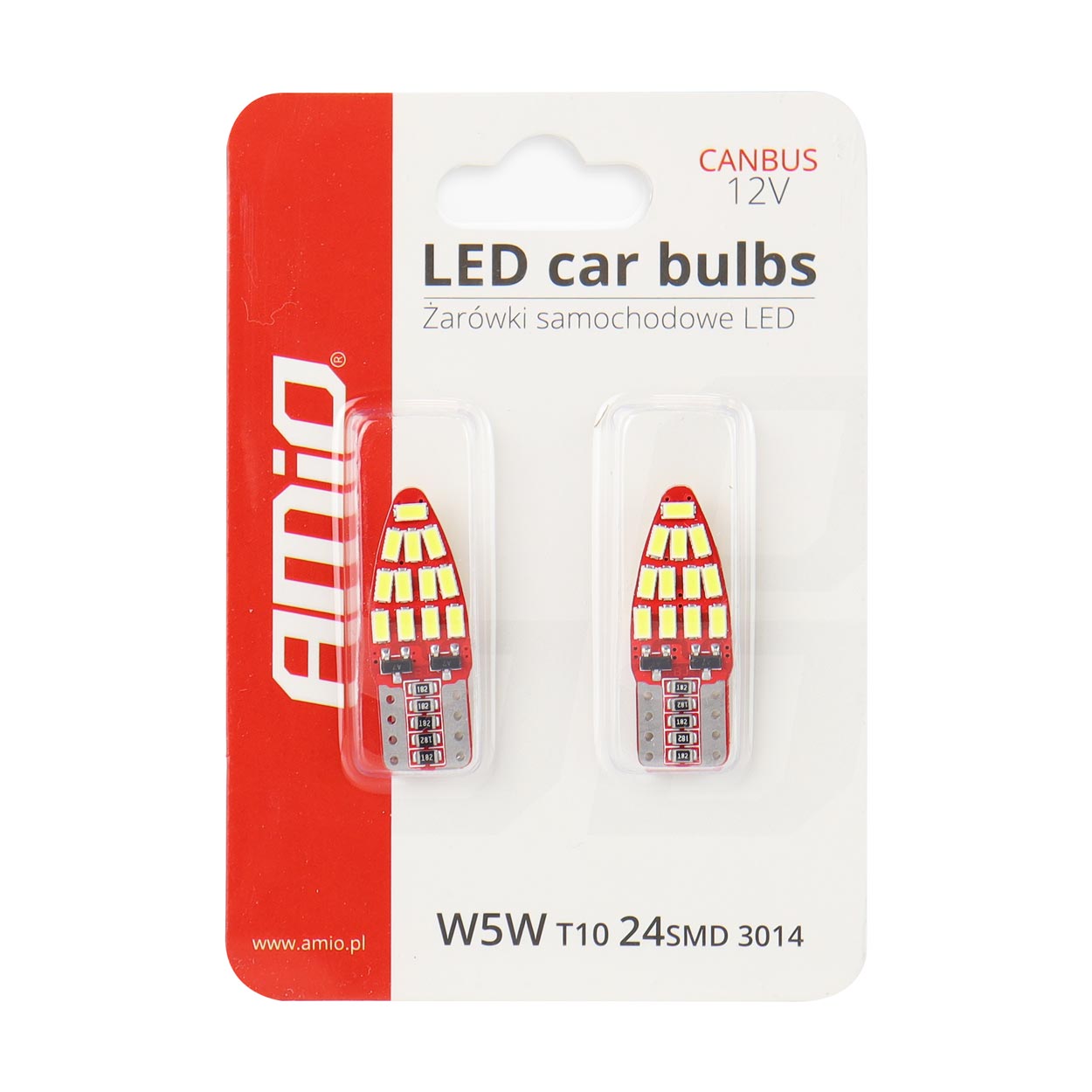 AMiO - LED žiarovky CANBUS 24SMD 3014 T10e (W5W) White 12V