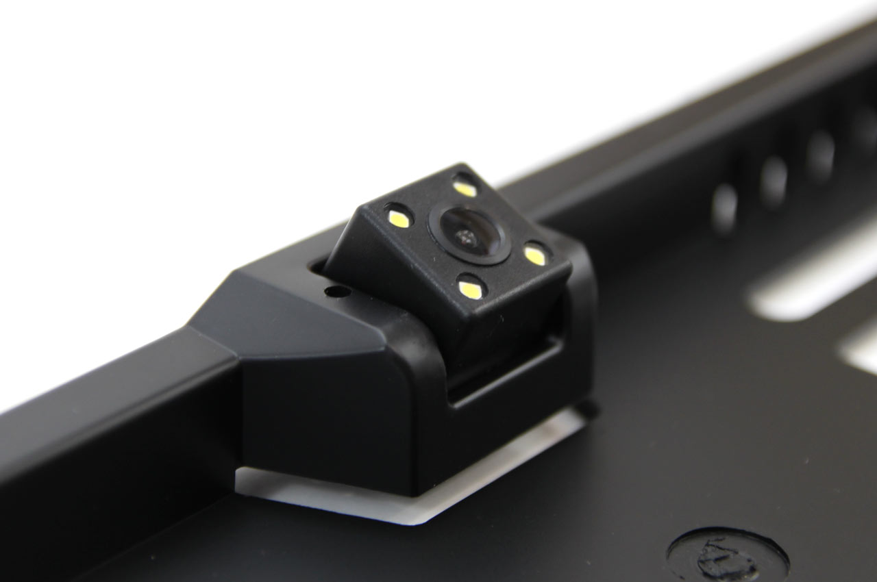 AMiO - Parkovací asistent TFT01 4,3” s kamerou CAM-402 LED v podložke pod ŠPZ, 4-senzorové, čierne GOLD 18mm