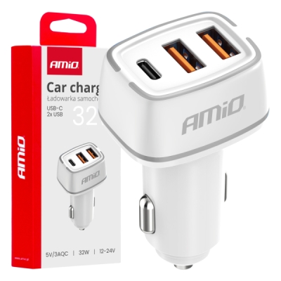 AMiO - Nabíjačka do auta 2x USB-A + USB-C 32W 12/24V