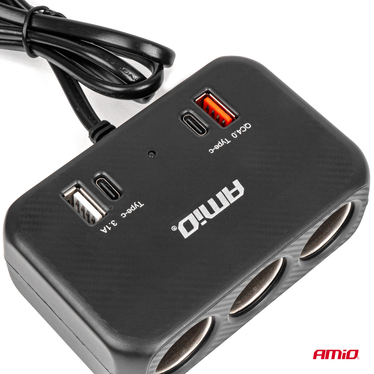 AMiO - Predlžovacia zásuvka 1x USB-A 1x USB-C QC4.0 12/24V 120W 80cm
