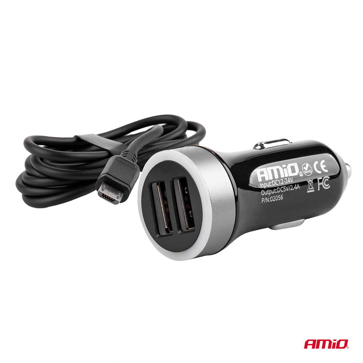 AMiO - Nabíjačka do auta 12/24V Micro + 2x USB 2.4A PCH PRO-01