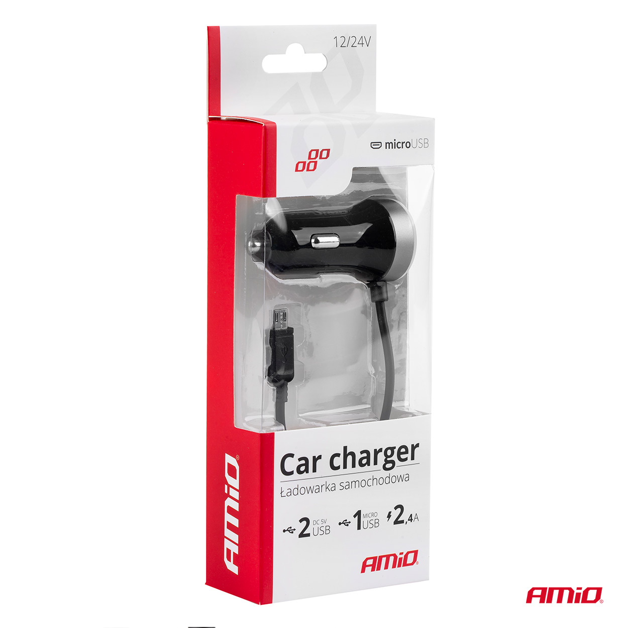 AMiO - Nabíjačka do auta 12/24V Micro + 2x USB 2.4A PCH PRO-01