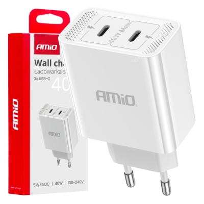 AMiO - Sieťová nabíjačka 2xUSB-C 40W Quick Charge 230V
