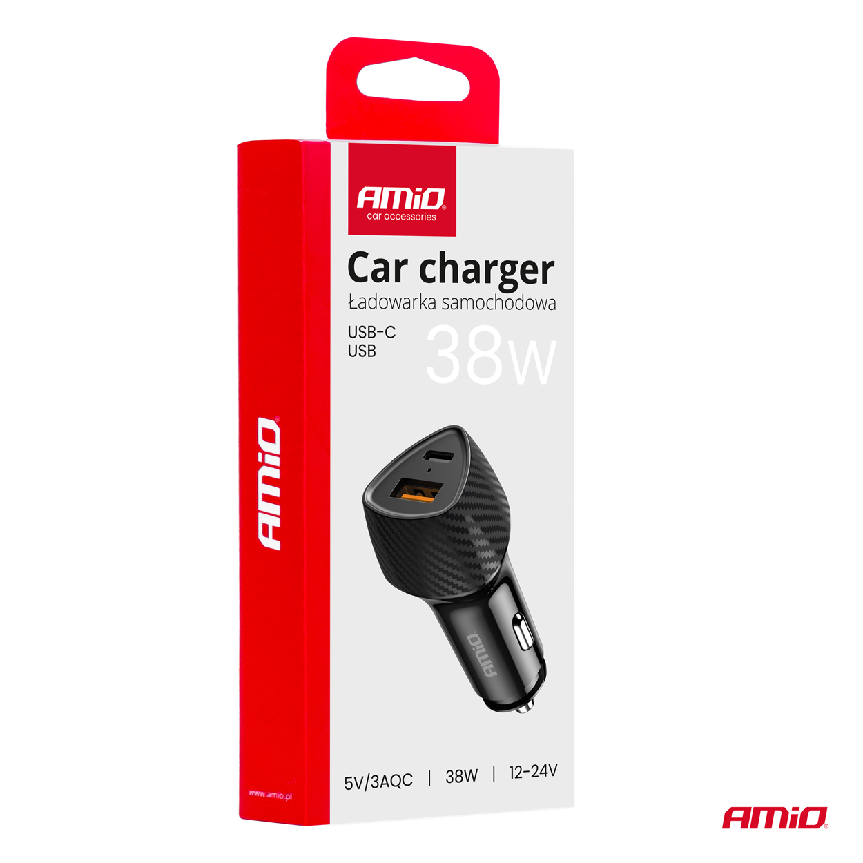 AMiO - Nabíjačka do auta QC+PD 38W USB-A + USB-C
