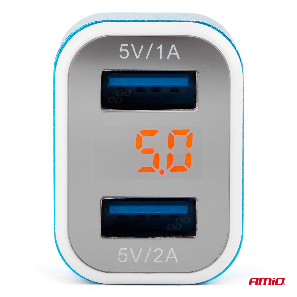 AMiO - Nabíjačka do auta 2x USB + voltmeter TEST-04
