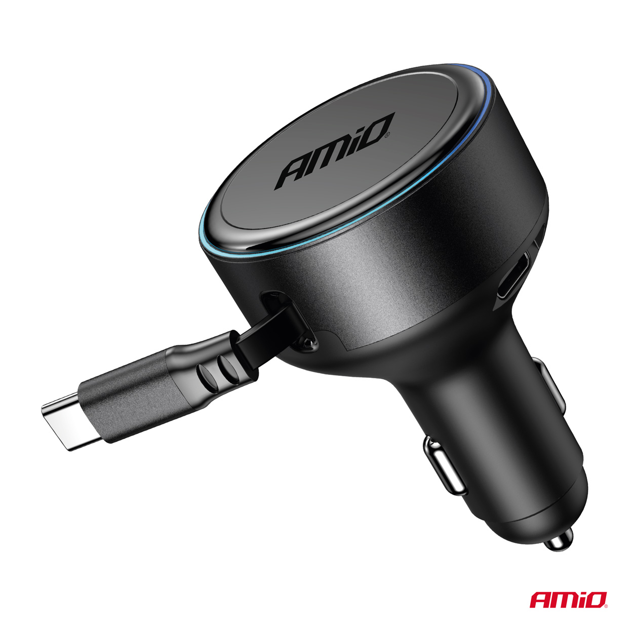 AMiO - Nabíjačka do auta výsuvná C kábel + USB C port 12/24V 60W