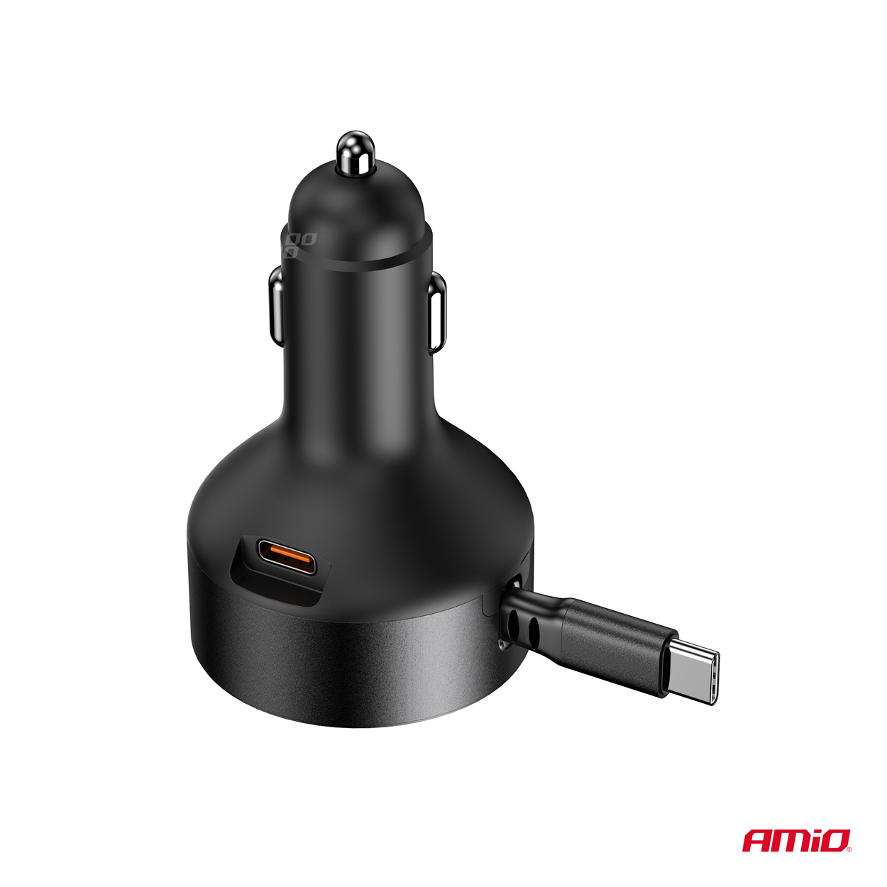 AMiO - Nabíjačka do auta výsuvná C kábel + USB C port 12/24V 60W