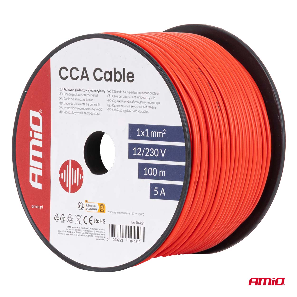 AMiO - Vodič reproduktora jednožilový CCA 1x1 mm2 100 m 5 A 12/230 V