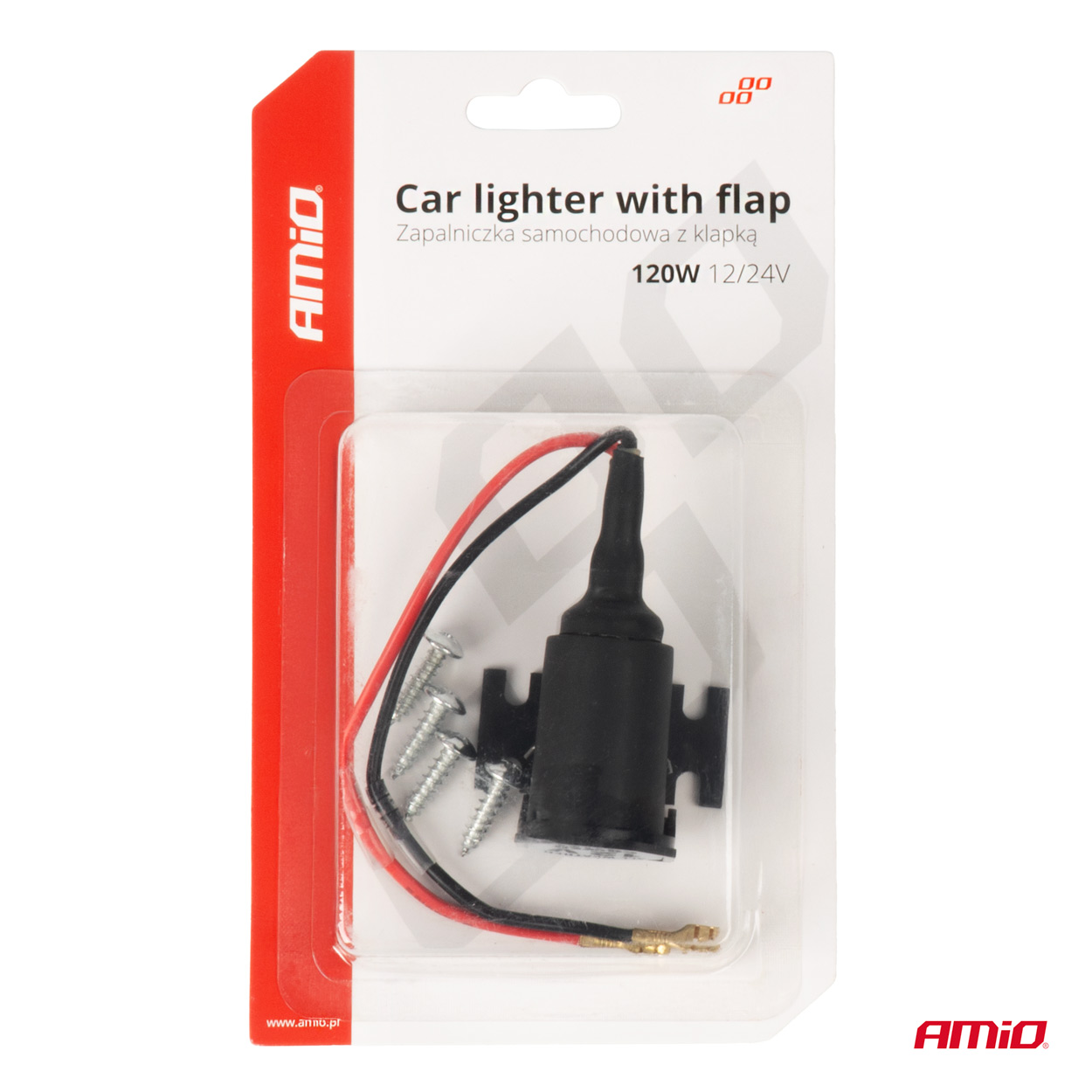 AMiO - Zásuvka autozapaľovača s klapkou 12V 24V