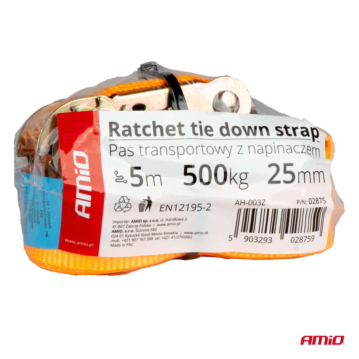 AMiO - Upínací popruh s račňou 500kg 25mm 5m BELT-07