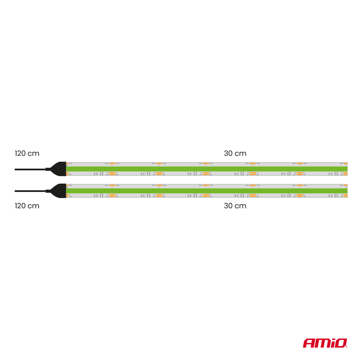 AMiO - LED pásiky COB do auta zelené, 2x30cm, 12 V,