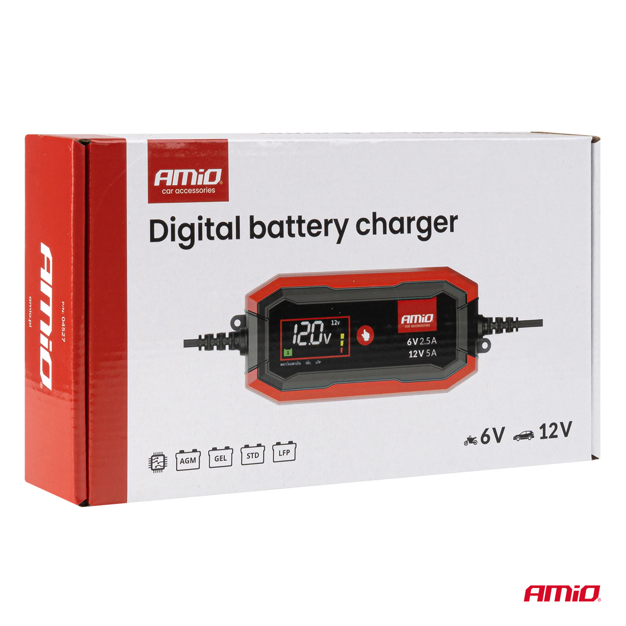 AMiO - Nabíjačka digitálna AGM GEL STD LiFePo4 MAX 5A 6/12V PRO