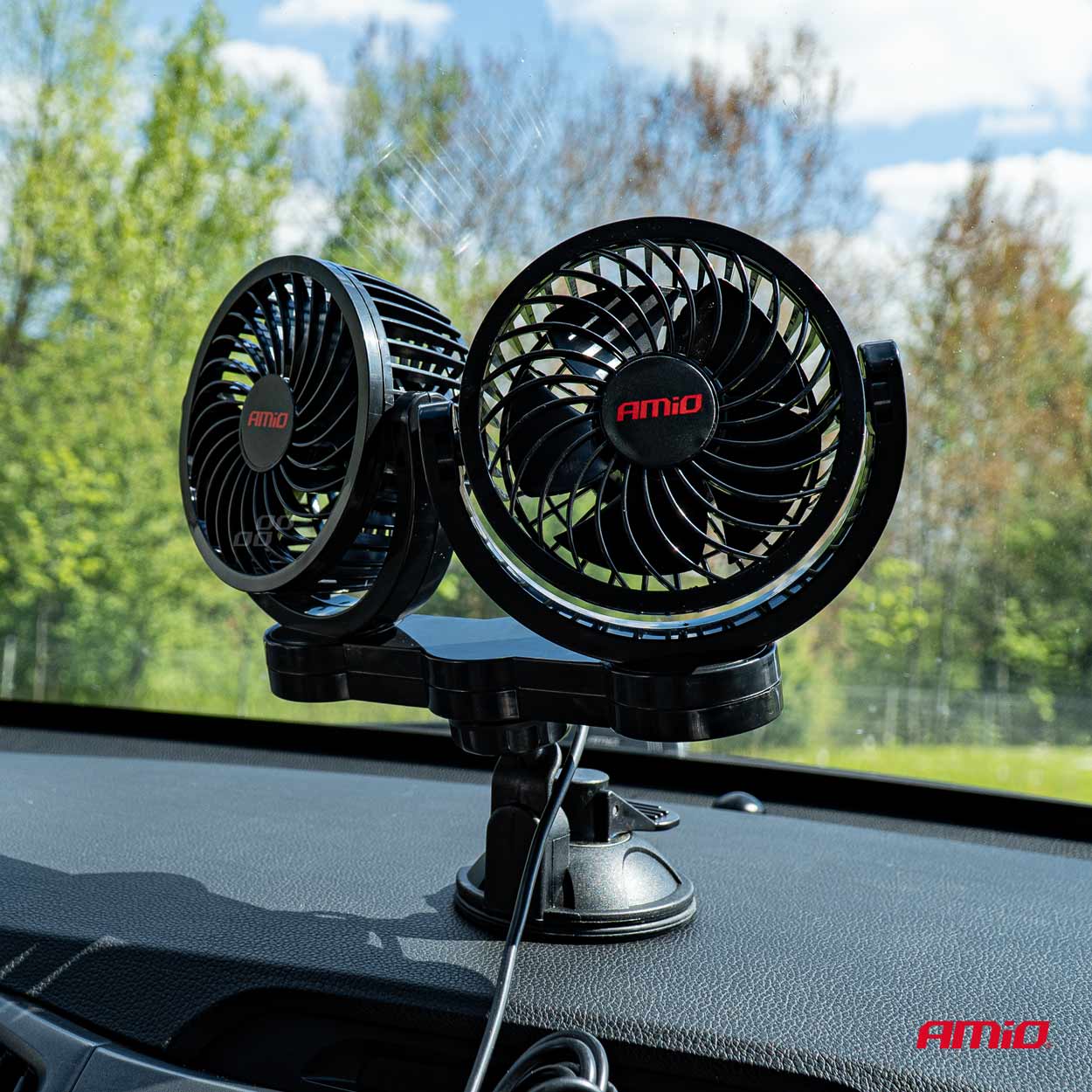 AMiO - Ventilátor do auta s prísavkou 2x4" 12V