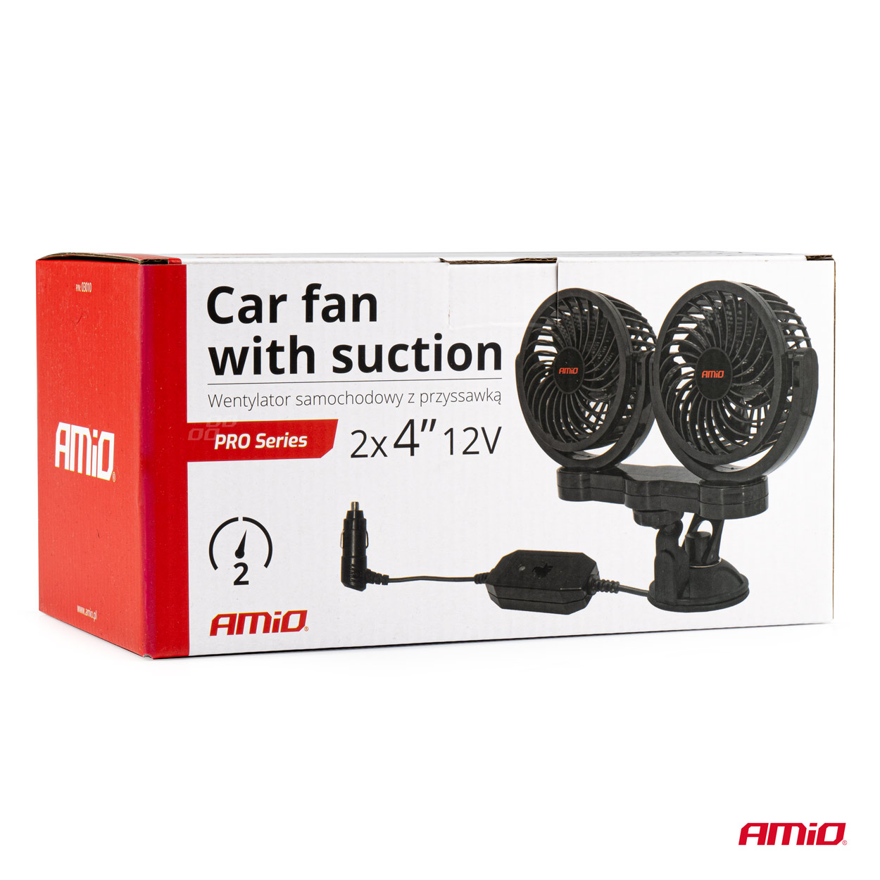 AMiO - Ventilátor do auta s prísavkou 2x4" 12V