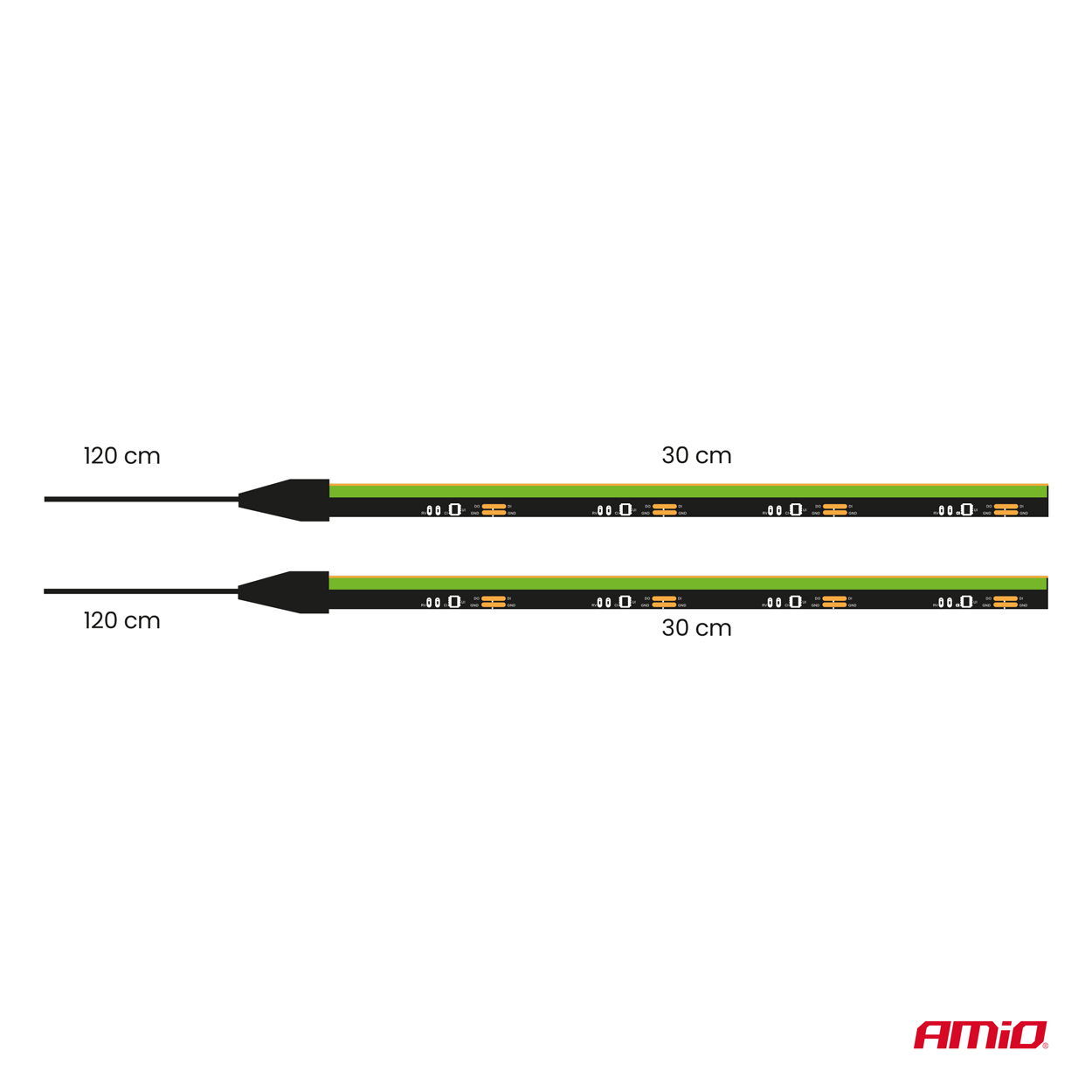 AMiO - LED pásiky COB do auta - bočné zelená 2x30cm 12V