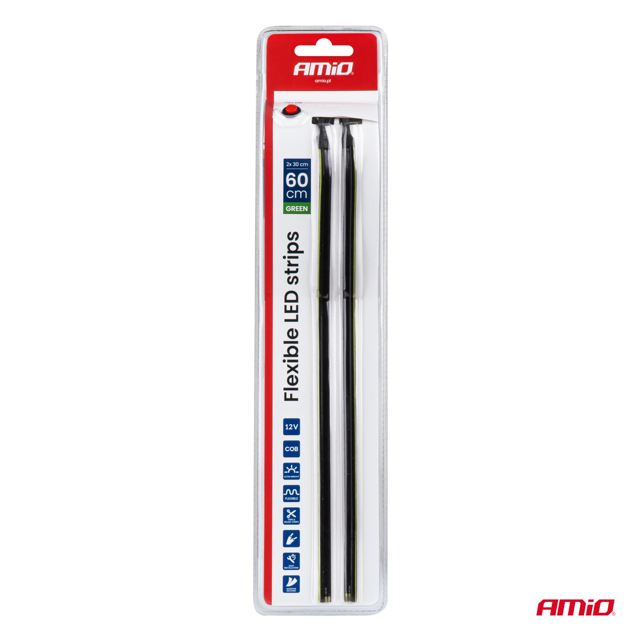 AMiO - LED pásiky COB do auta - bočné zelená 2x30cm 12V