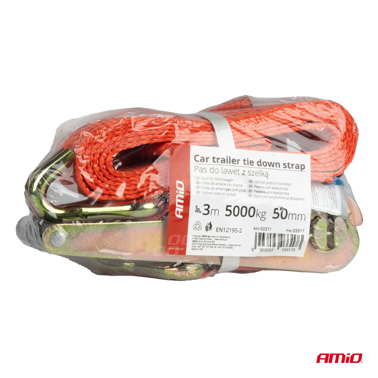 AMiO - Upínací popruh na koleso 3-bodový s račňou 5000kg 50mm 3m