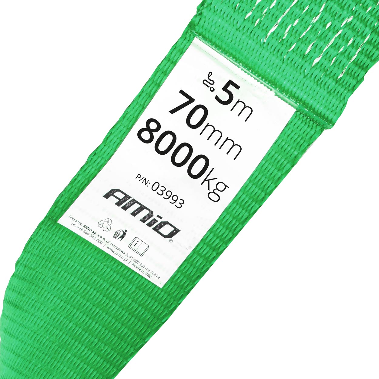 AMiO - Ťažný popruh 8000kg 70mm 5m zakončenie Hák+Hák
